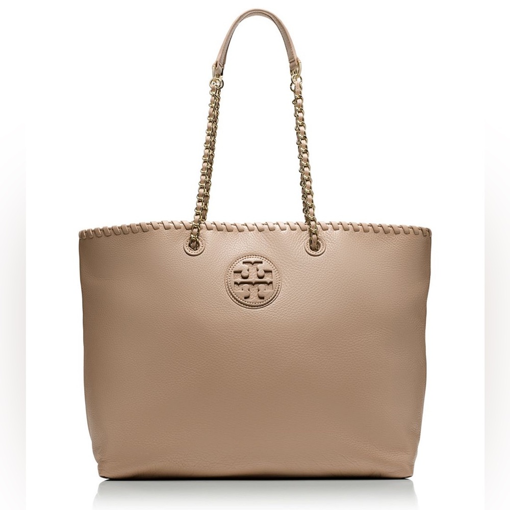 Tory Burch Beige Leather Tote with Chain Straps